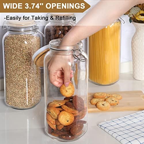 [ Taller ] 92oz Glass Jars with Airtight Lid, Large Glass Food Storage Jars, 3 Pack Wide Mouth Airtight Glass Jars for Kitchen Pantry Spaghetti, Square Mason Jars with Labels