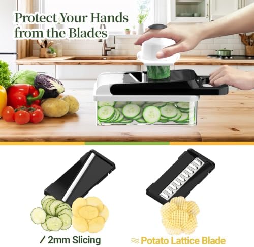 15-in-1 Vegetable Chopper 10 Blades, Veggie Cutter with Handle, Black/White - Image 5