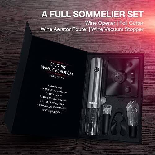 Mueller Electric Wine Opener Set - Rechargeable Batteries and USB Charging Cable - Electric Corkscrew Opener with Foil Cutter, Wine Pourer, Vacuum Stopper (Batteries Included), Valentines Day Gift