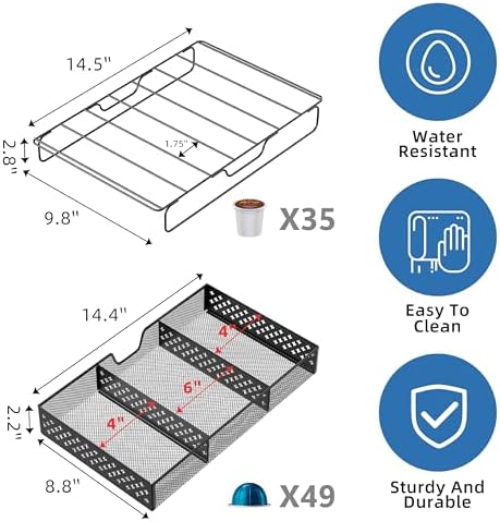 Coffee Pod Holder for K Cups, with 2 Tier Slidng Storage Drawer and Coffee Accessories Holder, 63 Large or 80 Small Capsule Organizer, Black