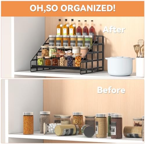 4 Tier Adjustable Spice Rack for Cabinet & Countertop, Black