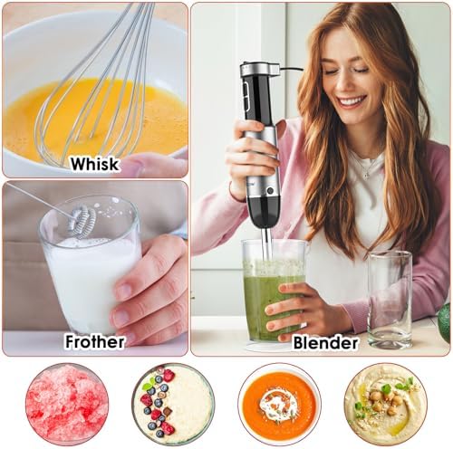 Immersion Blender Handheld for Kitchen,Emulsion Blender Handheld with Titanium Blades,12 Speed Electric Hand Mixer with BPA Free Attachments:Chopper Bowl,Whisk,Milk Frother,Measuring Cup - Image 6