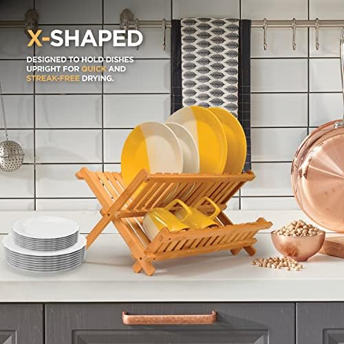 2-Tier Dish Drying Rack, Bamboo Dish Drainer for Kitchen Counter