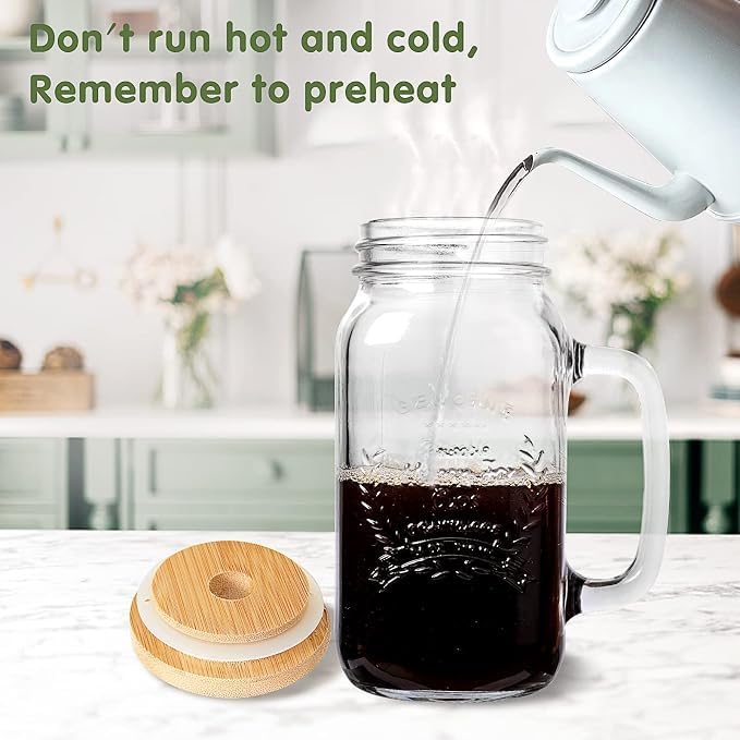 4 Pack 24Oz Mason jar cups with lids and straws, Mason Jars with Handle