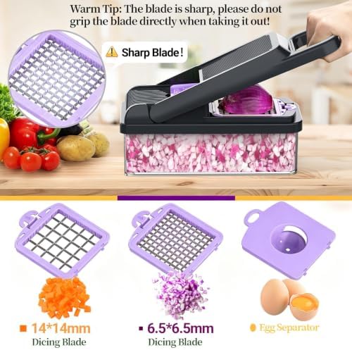 12-in-1 Vegetable Chopper 7 Blades, Veggie Cutter with Handle, Black/Purple - Image 3