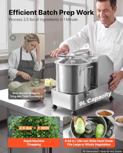 Food Processor 9.5 qt 9 L Commercial Electric Vegetable Chopper 1800W
