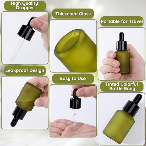 Segbeauty 1oz Dropper Bottle for Essential Oils, 4 Pack 30ml Travel Frosted Glass Bottle with Dropper, Empty Refillable Droppers for Face Hair Oils, Green Glass Mini Bottles for Travel Toiletries - Image 2