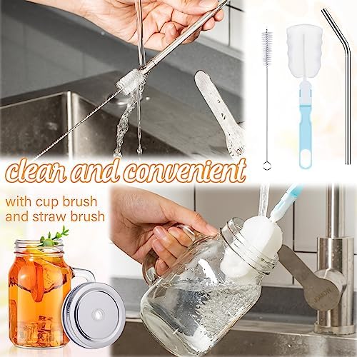 4 Pack Mason Jars Cups with Lids and Straws, 20 oz Mason Jars with Handles