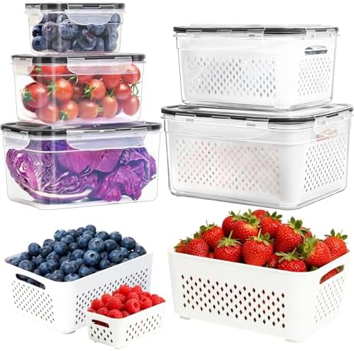 Fruit Storage Containers for Fridge with Removable Colander, 5-Pack