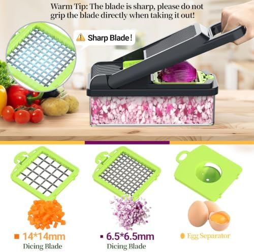 15-in-1 Vegetable Chopper 10 Blades, Veggie Cutter with Handle, Green/Grey - Image 4