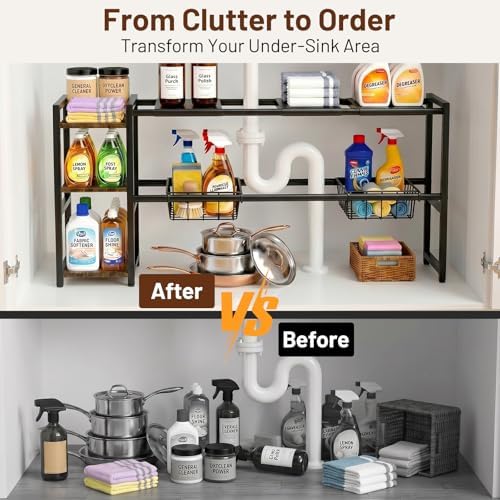 Expandable Under Sink Cabinet Organizer Rack and Storage Shelf