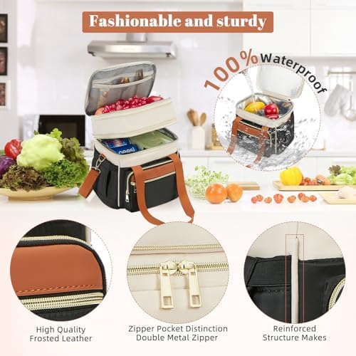 Lunch Bag for Women - Expandable Double Deck Lunch Box