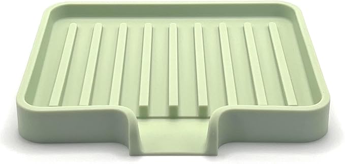 Silicone Soap Dish Tray and Sponge Holder with Drain Chute, Rectangular, Kitchen and Bathroom Sink Organizer (Pistachio, 5.2"x4" (Set of 2), 7.2 Ounces)