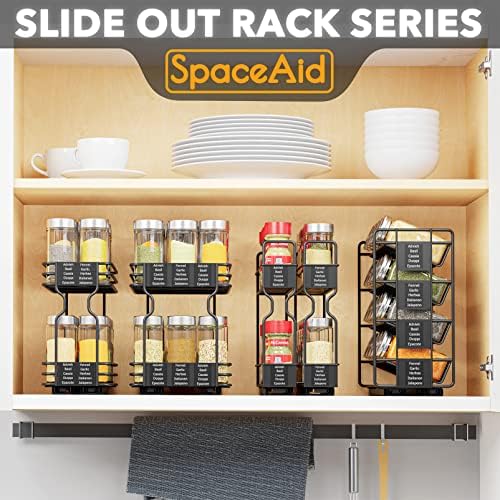 Pull Out Spice Rack Organizer with 20 Jars, Heavy Duty Slide Out Seasoning Organizer for Kitchen Cabinets, with 801 Labels and Chalk Marker, Left Facing