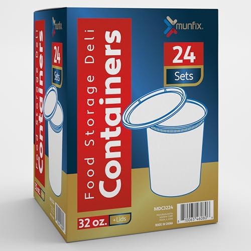 24 Pack 32 Oz Plastic Deli Containers with Lids, Clear Food Storage