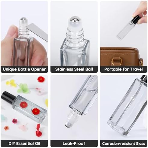 Segbeauty 0.34oz Glass Essential Oil Roller Bottles, 5pcs 10ml Roll On Bottles, Refillable Anointing Oil Bottle with Dispensing Tool Kit, Light Gray Perfume Bottle Empty, Travel Size Containers - Image 4