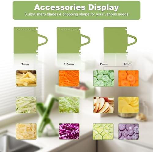 Eletronova Safe Mandoline Slicer for Kitchen, Vegetable Slicer with Container, French Fry Cutter, All in 1 Julienne Slicer for Potato, Thickness Adjustable, Detachable Blade, Dishwasher Safe（Green） - Image 3