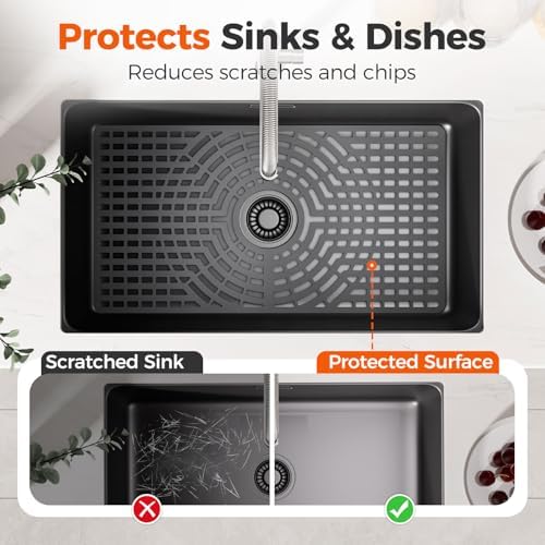 Silicone Sink Protector for Kitchen Sink, 24"x12" Center Drain