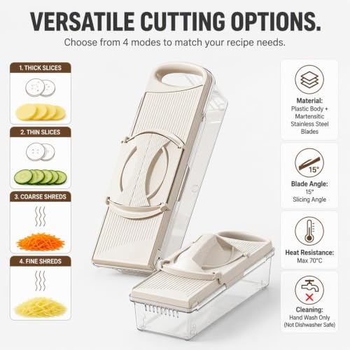 Vegetable Mandoline Slicer with Safe Hand Guard, One-Click Blade Switch - Image 3