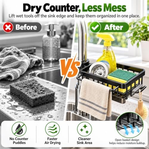 Faucet Drainer Basket Sink Organizer Rack Aluminum Hanging Drip Tray