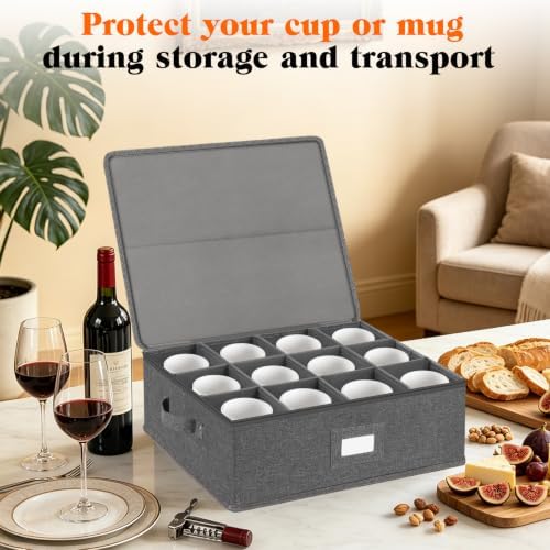 Mug Storage Box with Dividers, Hard Top Coffee Cup Storage