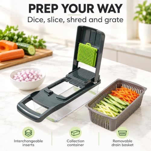 RüK 8-Blade Vegetable Chopper with Container, All-in-1 Kitchen Tool | Mandoline Slicer and Drain Basket - Image 2