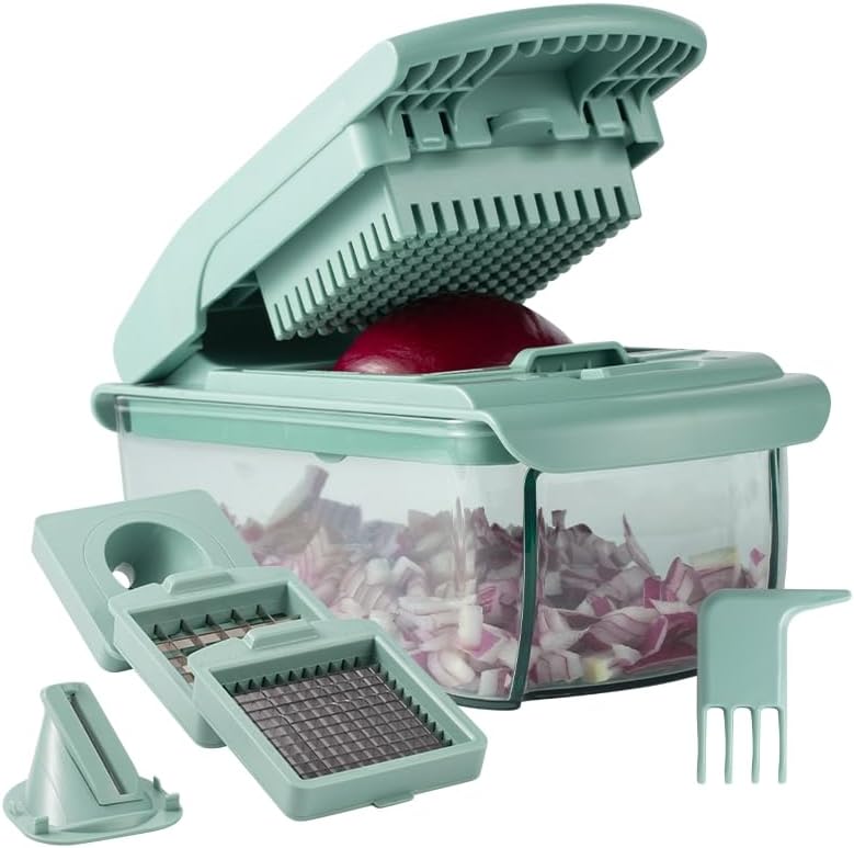 ook with Color Vegetable Chopper - Multifunctional 11 in 1 Vegetable Chopper with Container - Food Chopper to Dice, Chop, Slice, Julienne and Spiralize, Sage by CookwithColor