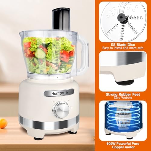 16 Cup Food Processor 600W, 9-in-1 Electric Veggie Chopper & Dough Kneader with French Fry Cutter, Slicing/Shredding/Emulsifying Blades, Family Meal Prep, Beige