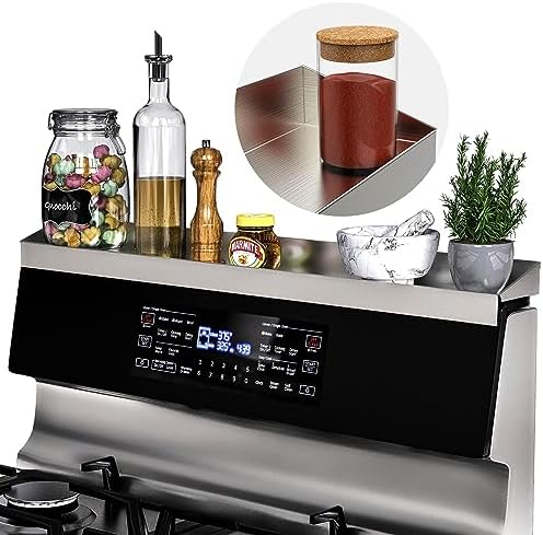 Stove Top Magnetic Shelf for Kitchen Organization, 30" Magnetic Spice Rack Over the Stove, 4" Deep Spice Organizer With Border All Around, Brushed Stainless, Silver