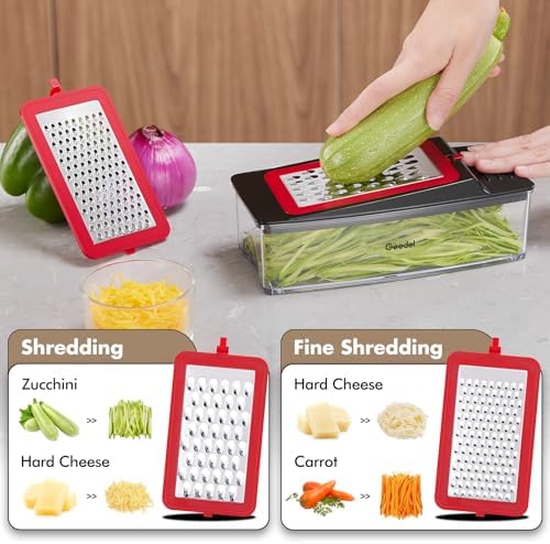 Geedel Vegetable Chopper, Onion Chopper Pro Food Chopper, Kitchen Vegetable Slicer Dicer Cutter Grater, Veggie Chopper with container for Salad Onion Potato Carrot (4 in 1, Red) - Image 4