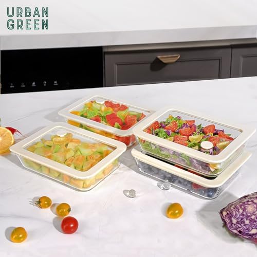 Glass Food Container Set with Glass Lid, 4 Pack, Food Storage Containers Set, Airtight, LeakProof, 100% Plastic Free, Meal Prep Containers (White Color)