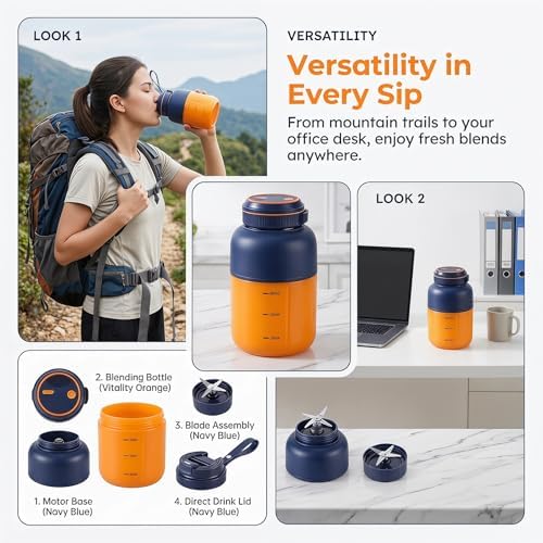 2026 Portable Wireless Juicer Cup, 27oz & 44oz Personal Blender with 38 Stainless Steel Blades, USB-C Rechargeable Smoothie Maker for Shakes, Fruits, Ice, Travel, Gym & Office Use (44oz - Blue) - Image 3