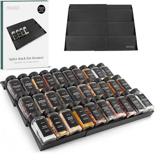 Spice Drawer Organizer, Expandable Spice Rack for Drawer Black