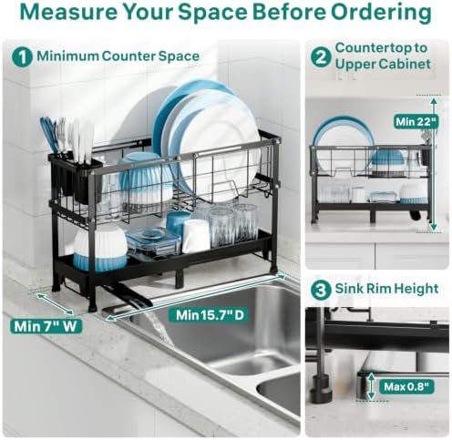 Narrow 2 Tier Dish Drying Rack - Expandable for Small Kitchens & RVs