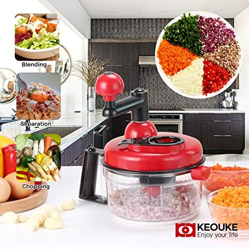 KEOUKE Hand Crank Food Chopper Red - Manual Food Processor with Egg Separator, Labor-Saving, Easy to Clean, Large Vegetable Mixer Blender for Onion, Garlic, Salad, Salsa, Nuts, Meat, Fruit, etc - Image 2