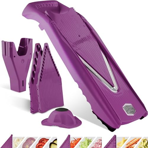 Börner Mandoline Slicer V5 (Starter Set) • Vegetable V-Slicer for Slices, Sticks & Dices in Various Sizes • With Stainless Steel V-Blade • Adjustable Kitchen Slicer • Color: Purple by B%C3%B6rner