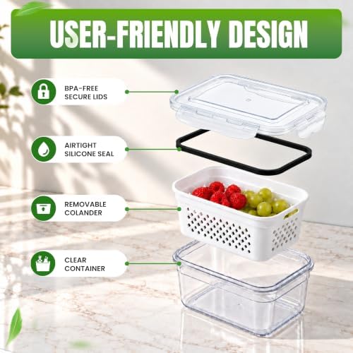 5 Pack Large Fruit Storage Containers for Fridge, Produce Storage Container