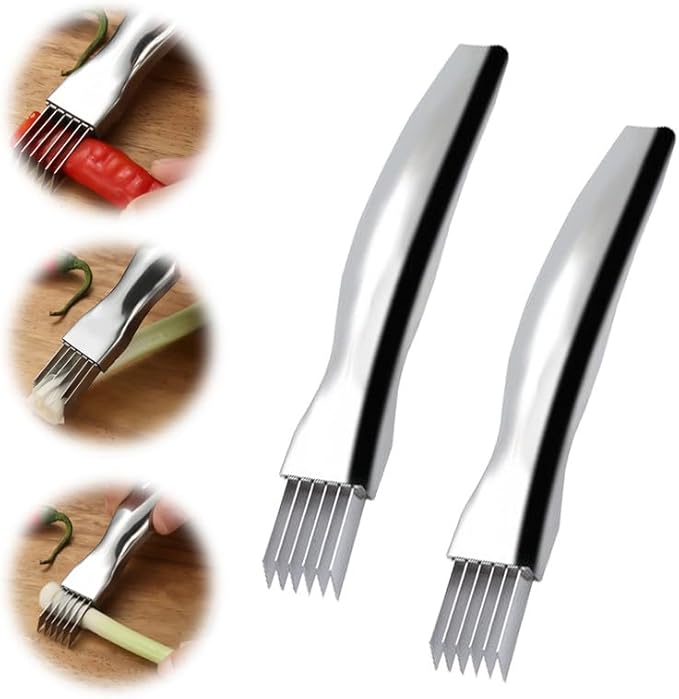 Shred Silk The Knife, 2024 New Stainless Steel Chopped Green Onion Knife, Food Speedy Chopper, Sharp Scallion Shredding Cutter, Kitchen Vegetable Cutter Household Multifunctional Food Slicer(2pcs)