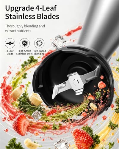 SHARDOR Immersion Blender Handheld, 1100W Hand Blender with Variable Speed, 5-in-1 Stick Blender Stainless Steel Shaft with Chopper, Whisk, Frother & Beaker for Soup, Sauces, Smoothies, Baby Food - Image 5