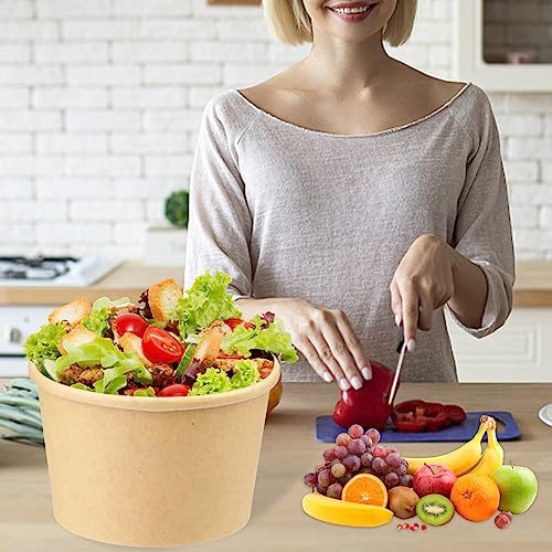 Wuadua 8 oz Disposable Kraft Paper Soup Containers with Lids- 75 Pack - Image 6