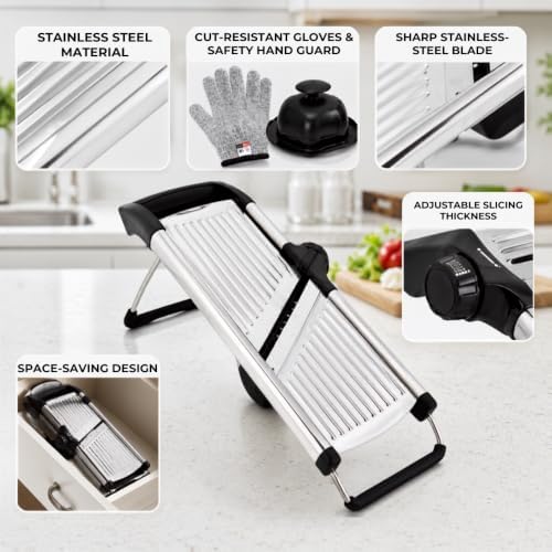 Mandoline Slicer Stainless Steel Adjustable V-Blade, 36 Slice Options - Image 5