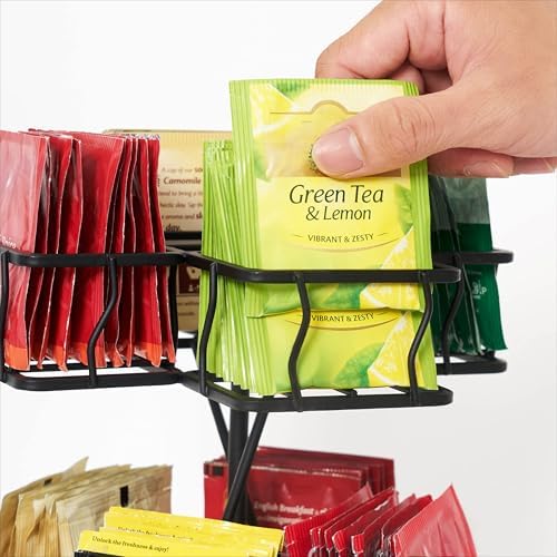 Tea Bag Storage and Organizer, Tea Bag Holder Black Powder Coated Stainless Steel for Tea and Coffee Box. Organize 100 Tea Bags- Tea Holder For Tea Bags 8 Compartments with 12 Bags in Each.