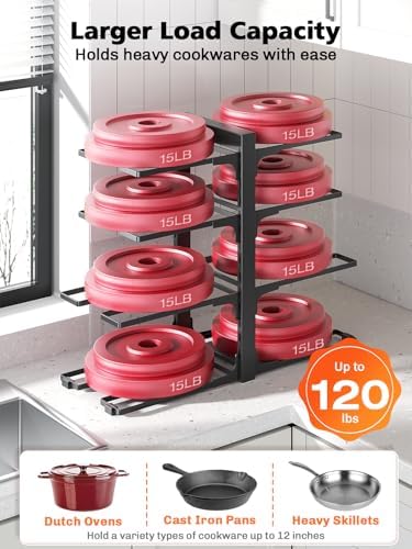 8-Tier Heavy Duty Pots and Pans Organizer under Cabinet, Black