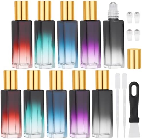 Segbeauty 0.34oz 10pcs Travel Glass Rollerball Bottle with Dropper, 10ml Small Essential Oil Roller Bottles Refillable, Small Travel Size Liquid Containers Mini Empty Rollerball Bottles for Perfume by Segbeauty