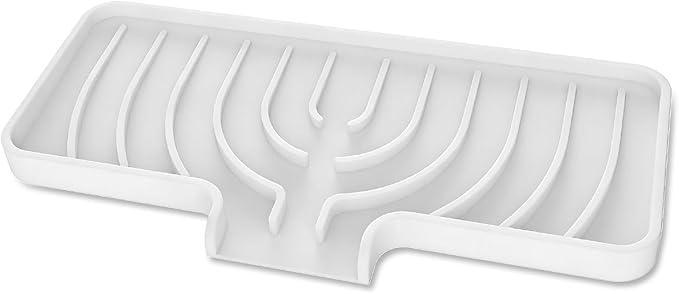 Silicone Sponge Holder for Kitchen Sink With Drain Spout, Self Draining, Kitchen Soap Tray, Bathroom Organizer, Sink Caddy (White, 10×4)