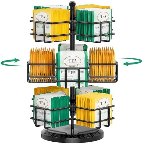 Tea Bag Holder Organizer for Counter, 3 Tier Metal Black