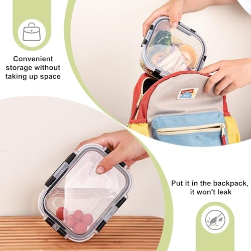 8 Pack Glass Food Storage Containers with Lids, Meal Prep Containers, Airtight Bento Boxes with Leak Proof Locking for Microwave, Oven, Freezer and Dishwasher, BPA Free