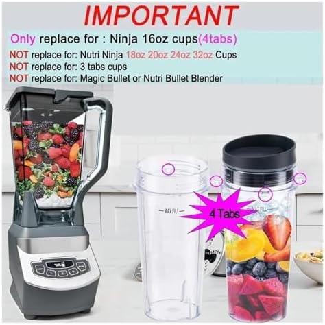 2 Pack 16Oz Clear Single Serve Blender Cup To-Go Lid Set Replacement Parts | Compatible With Ninja BL660 BL740 BL770 BL780 BL810 Series Blenders ﻿ - Image 2