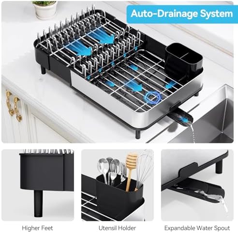 Stainless Steel Dish Drying Rack for Kitchen Counter,Black