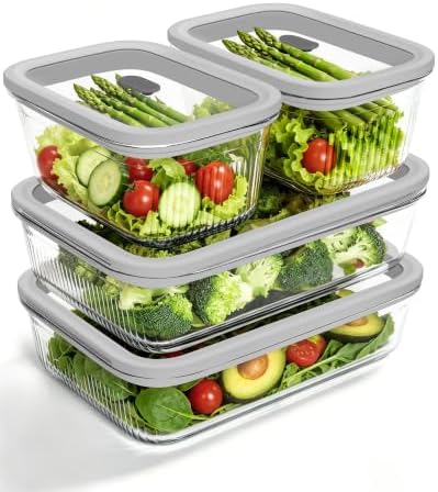 4-Pack Glass Food Storage Containers with Tempered Glass Lids, 2x 4.7 Cup & 2x 9.3 Cup, Airtight, Oven & Microwave Safe Borosilicate Glass (-4°F to 950°F)